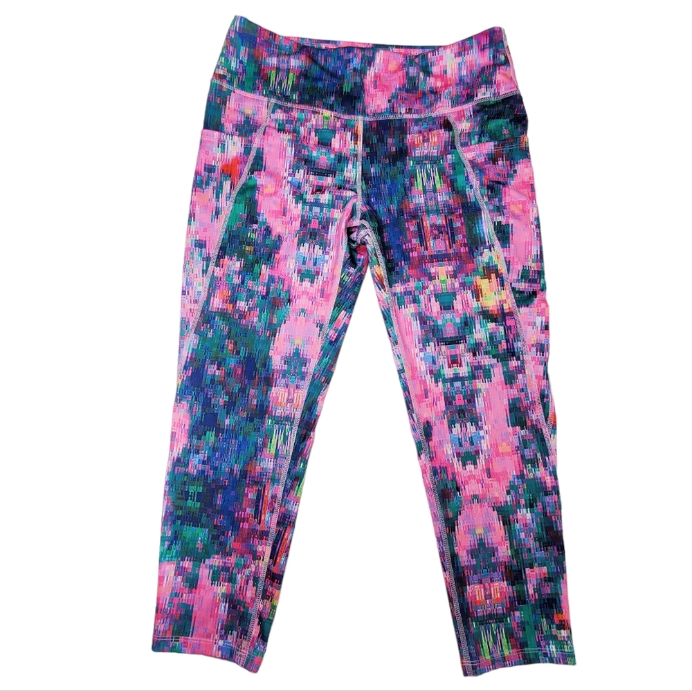 AB3 Performance Leggings Pink Digital Print Sz L Pockets